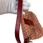 Fendi Red Leather Trim Zucca Baguette