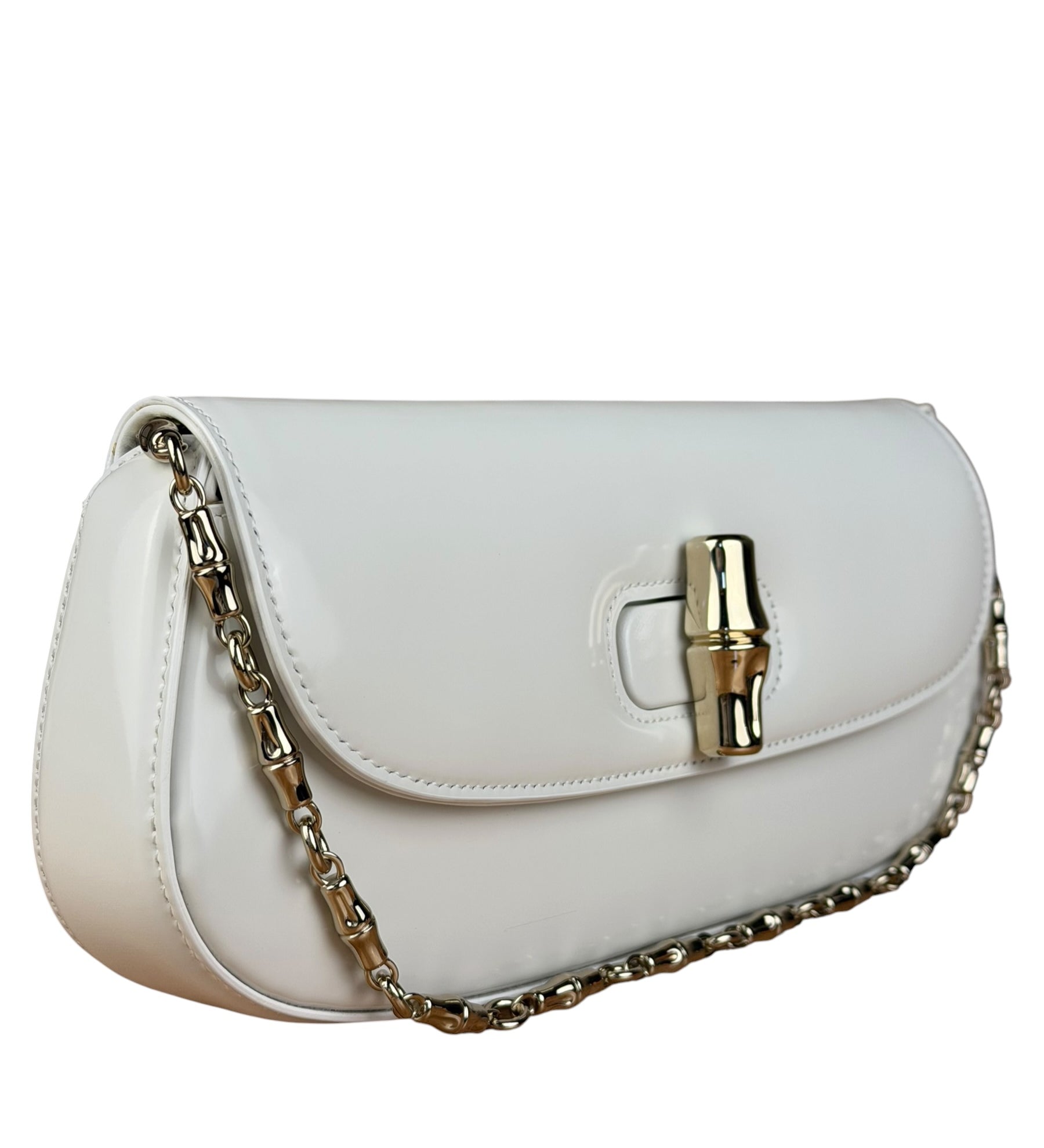 Gucci White Leather Bamboo Night Small Clutch/Pochette