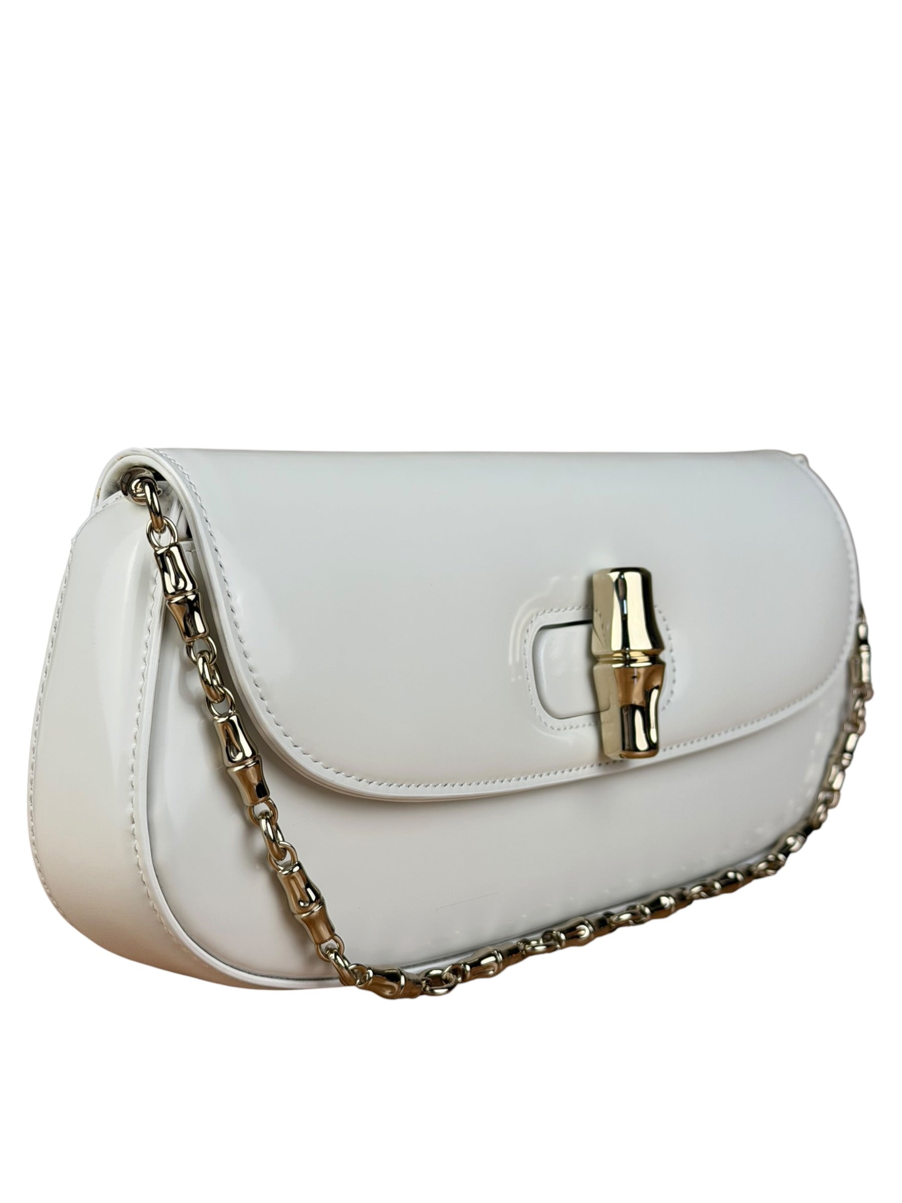 Gucci White Leather Bamboo Night Small Clutch/Pochette