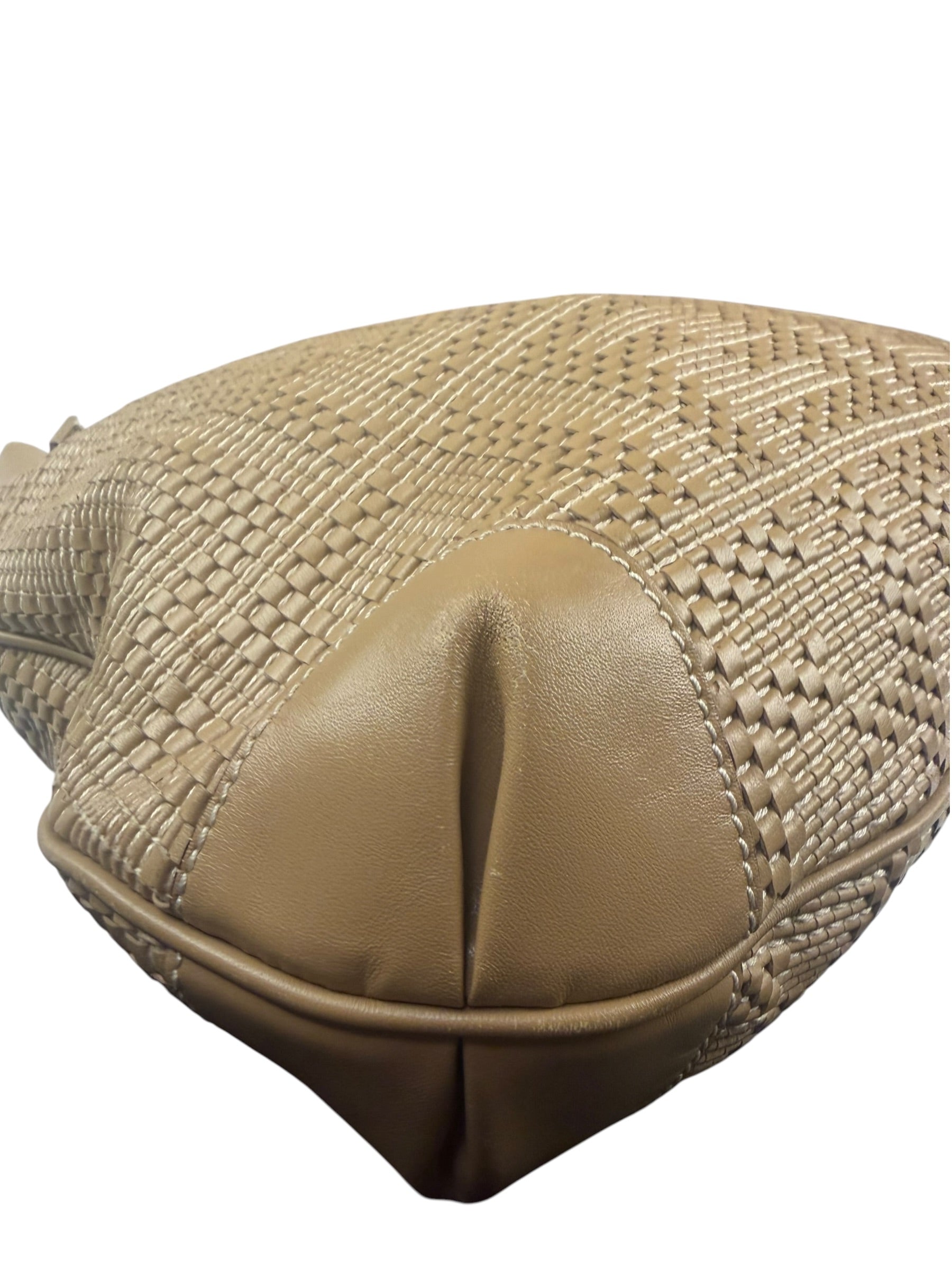 Fendi Beige Leather Trim Woven Hobo Bag