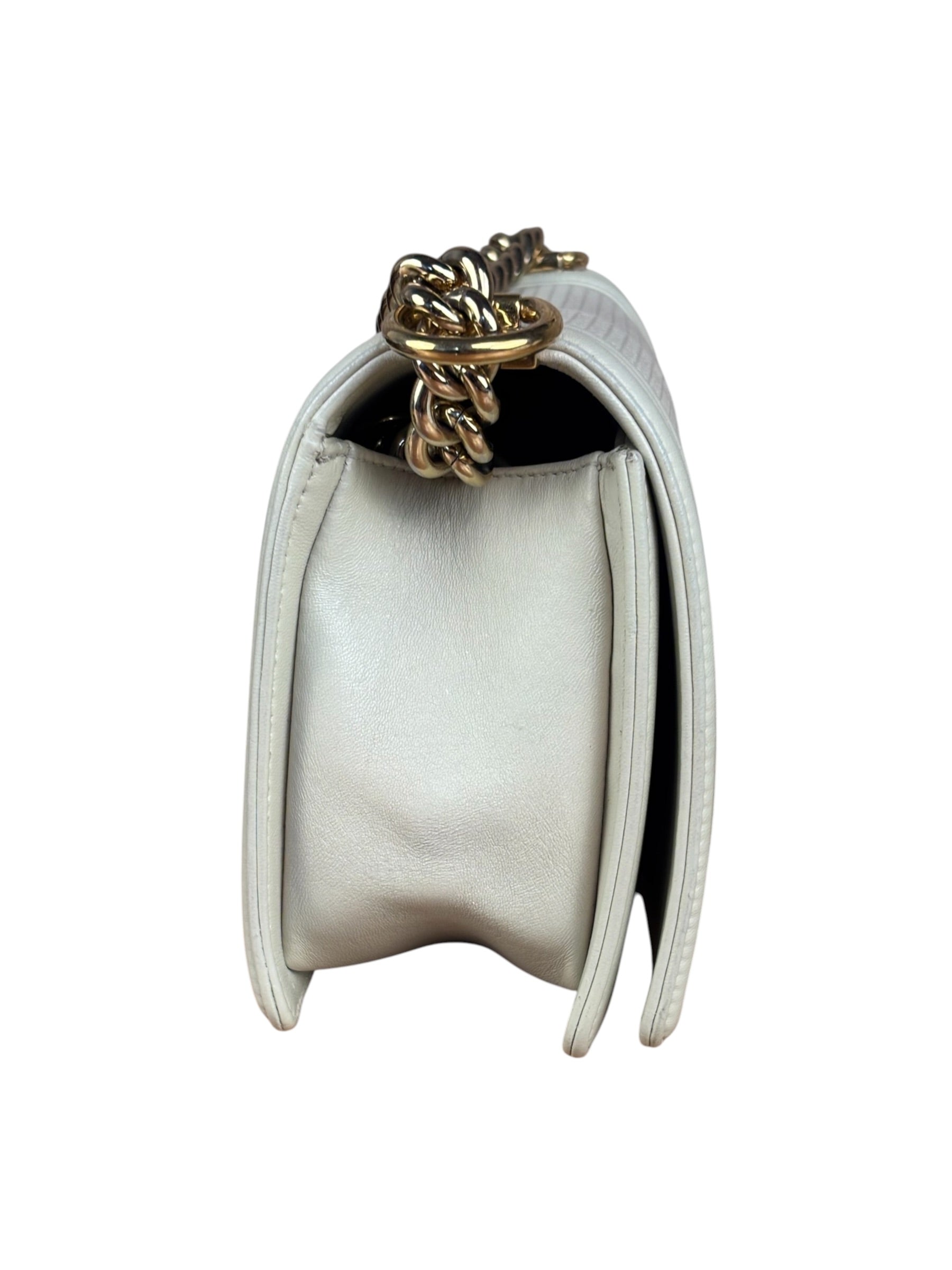 Chanel White Leather Cube Boy Bag 2014