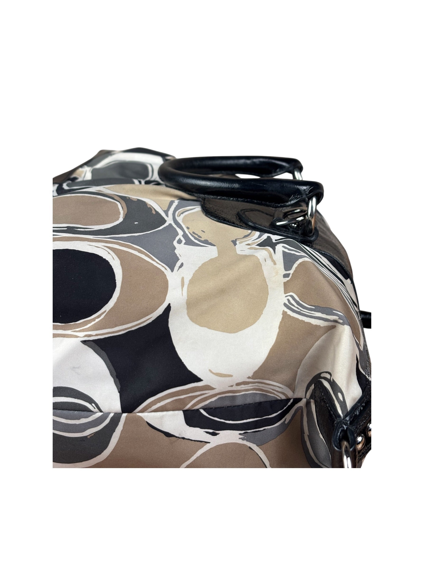 Coach Vintage Trim Leather Hand Drawn Scarf Print Satchel Two-Way Bag