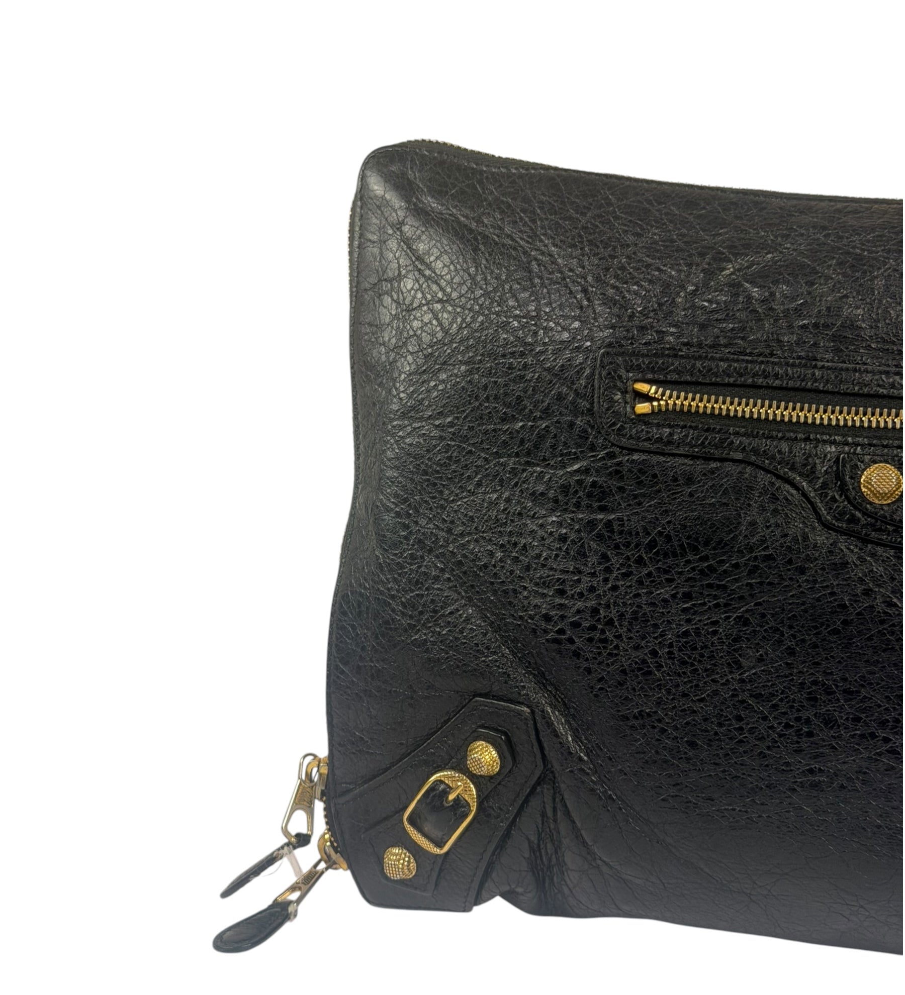 Balenciaga Black Leather Motocross City Flat Pouch
