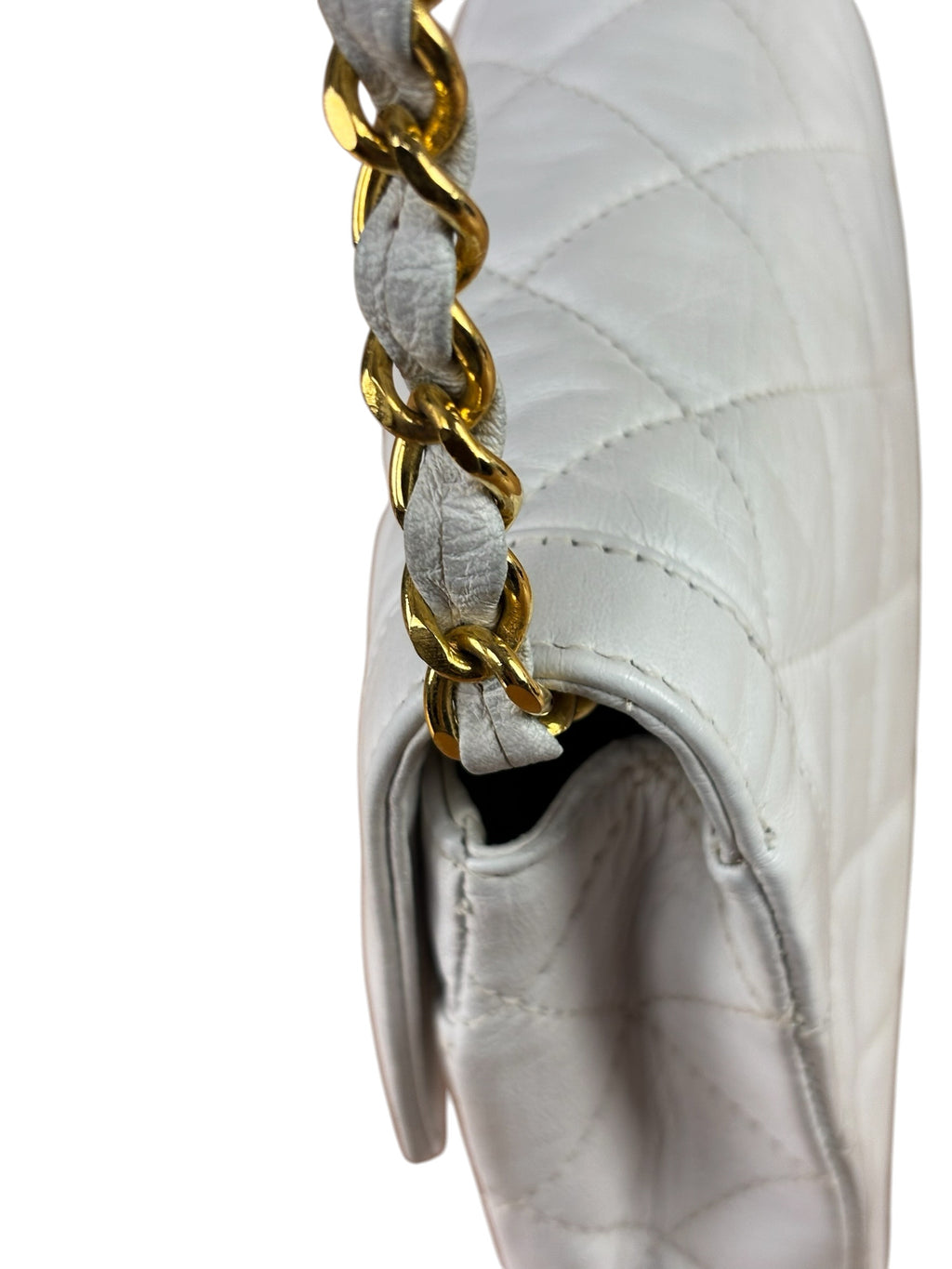 Chanel Vintage White Quilted Leather Flap Bag 1986
