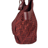 Fendi Red Leather Trim Zucca Chef Tote