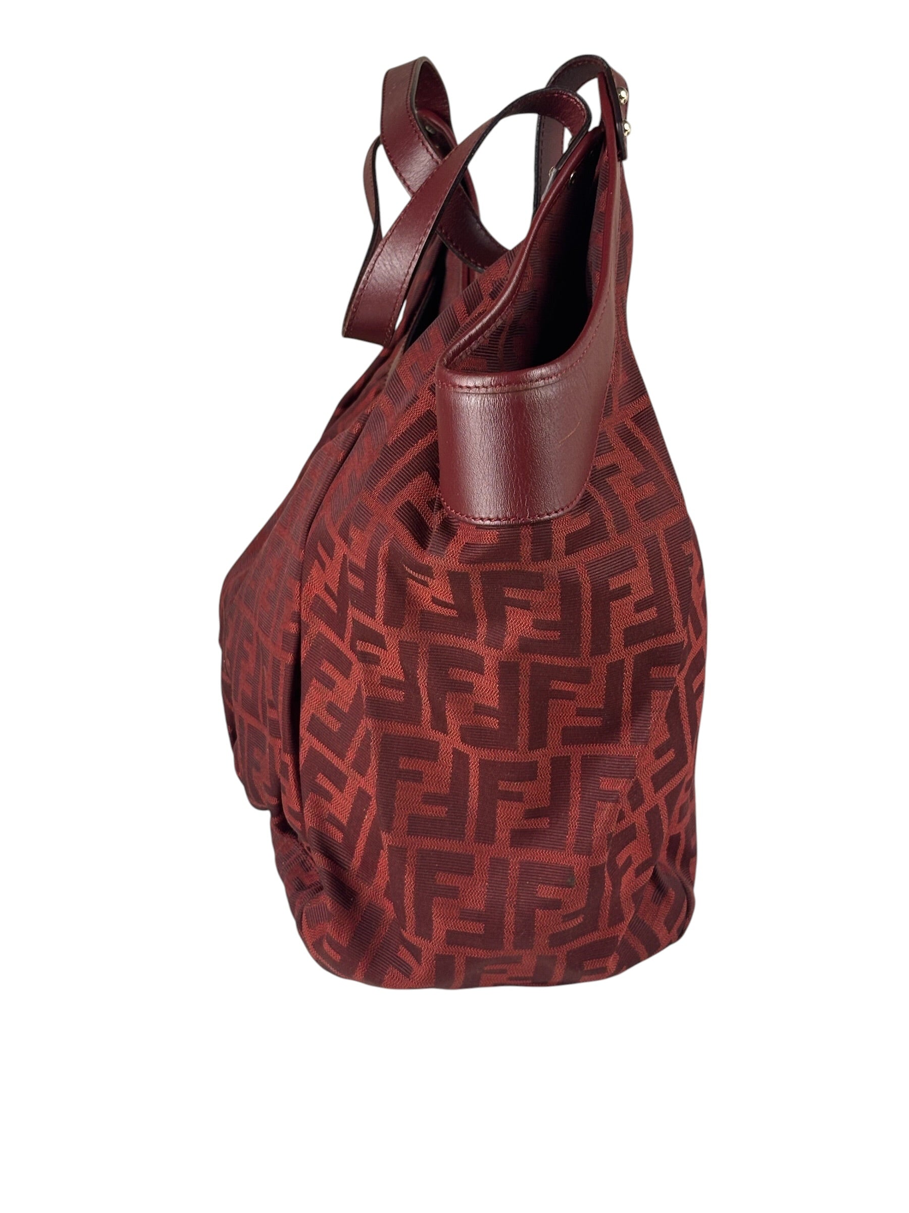 Fendi Red Leather Trim Zucca Chef Tote