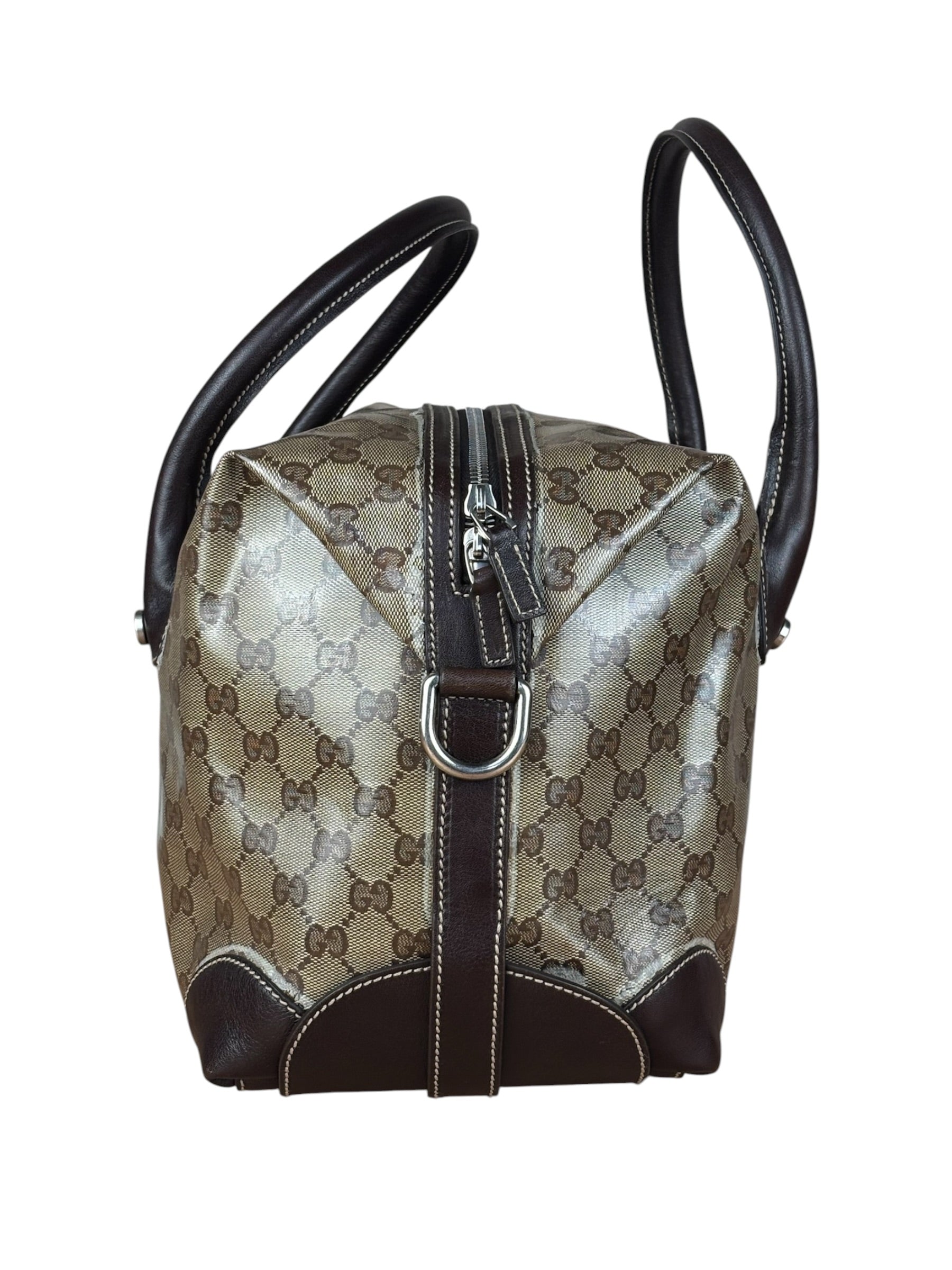 Gucci Vintage GG Coated Canvas Crystal Boston Handbag