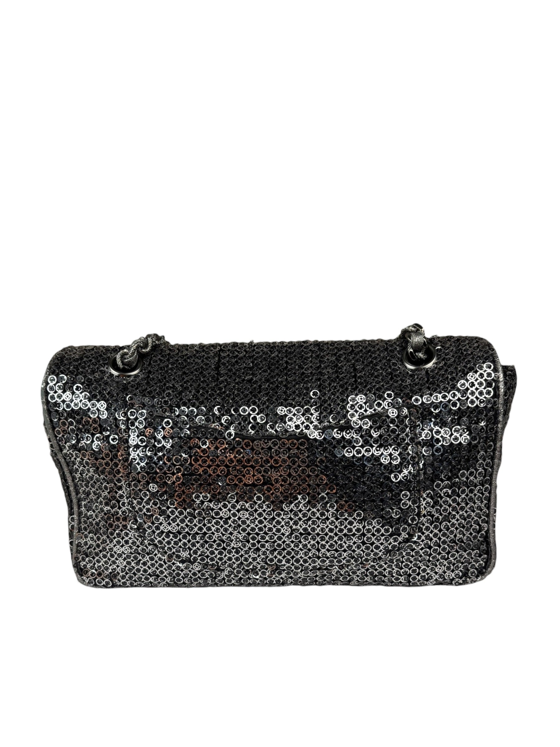 Chanel Silver Sequin East/West Flap Bag 2006