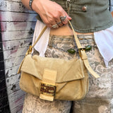 Fendi Vintage Beige Suede/Leather Trim Baguette