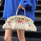 Christian Dior Vintage Monogram Flower Frame Satchel Hand Bag