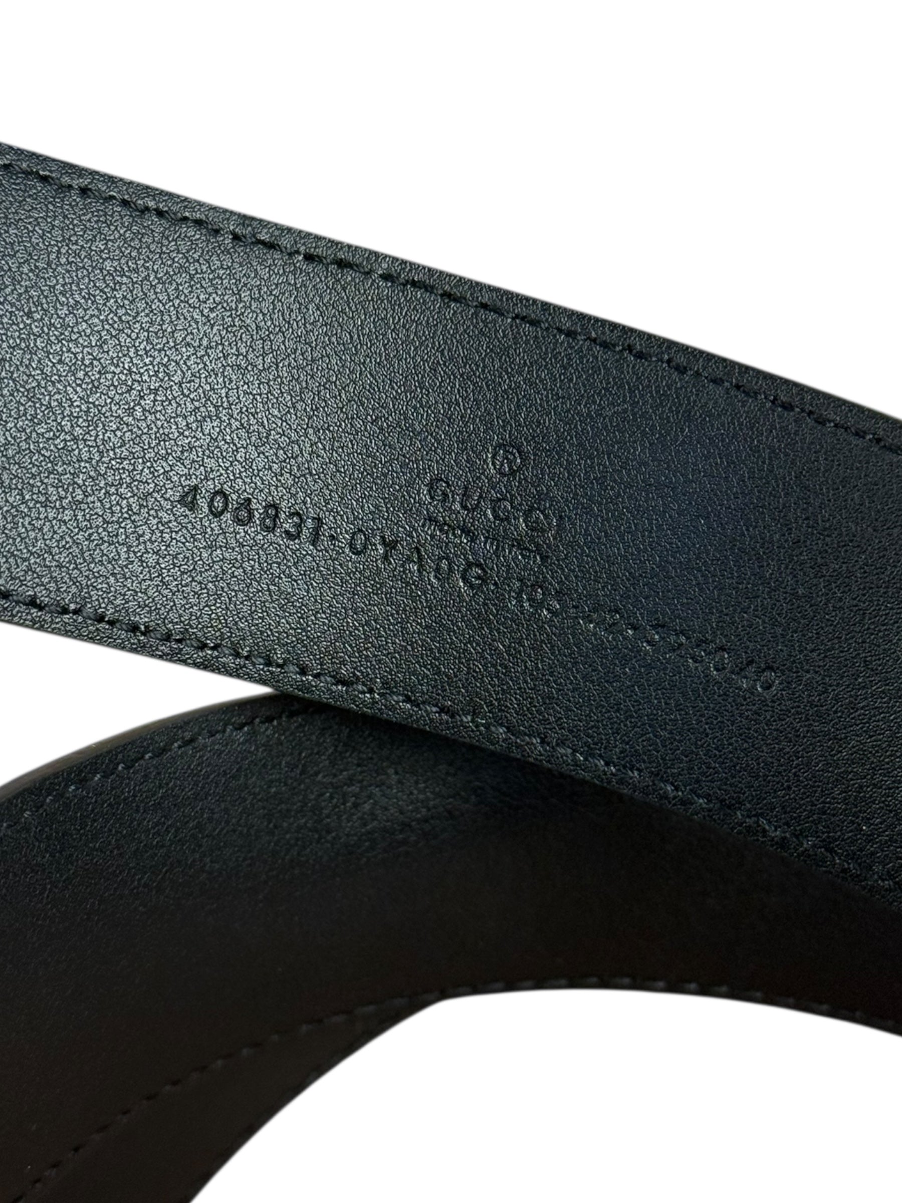Gucci Gold GG Black Leather Belt