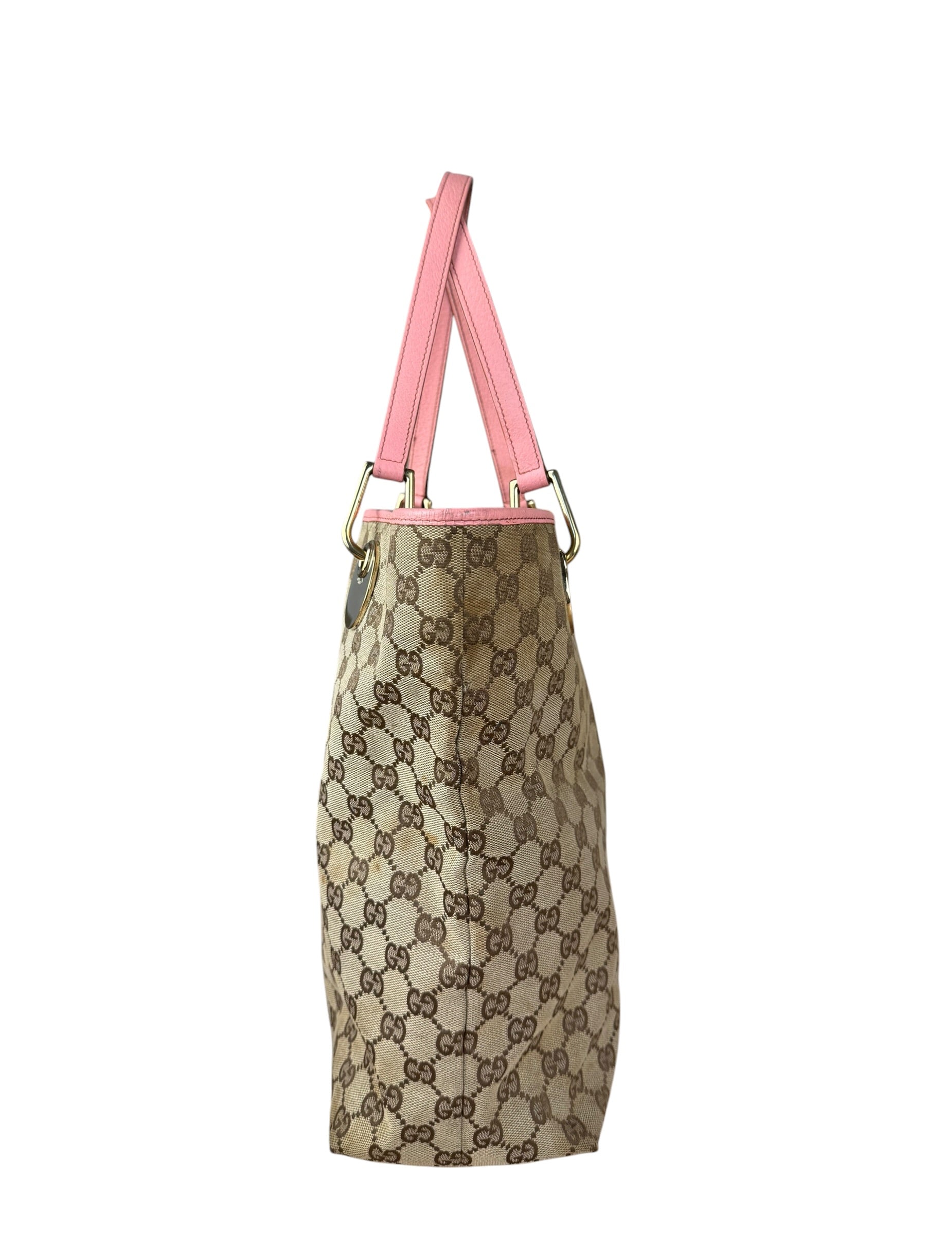 Gucci GG Pink Leather Canvas Eclipse Tote Bag