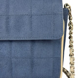 Chanel Blue/Cream Patent Leather Trim East-West Chocolate Bar Shoulder Bag 2002