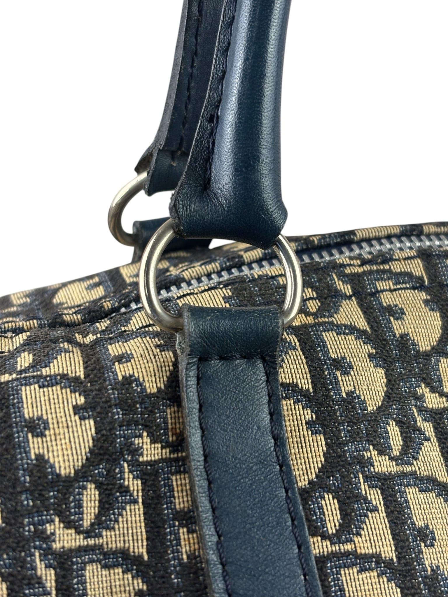 Christian Dior Vintage Navy Leather Trim Trotter Boston Bag