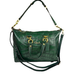 Coach Green Croc-Embossed Ashley Satchel Shoulder Bag