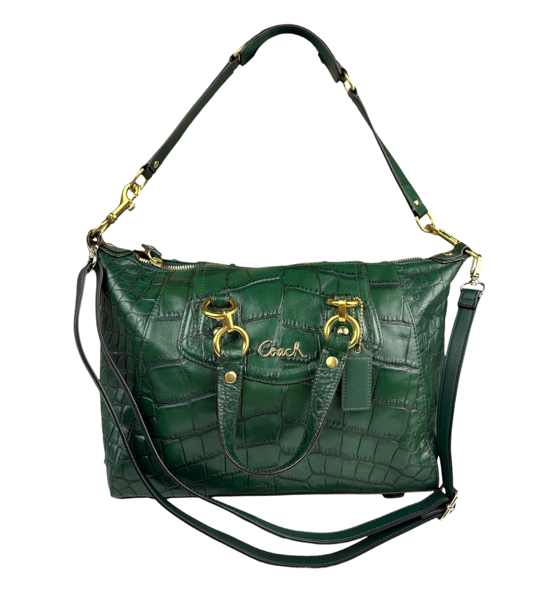 Coach Green Croc-Embossed Ashley Satchel Shoulder Bag
