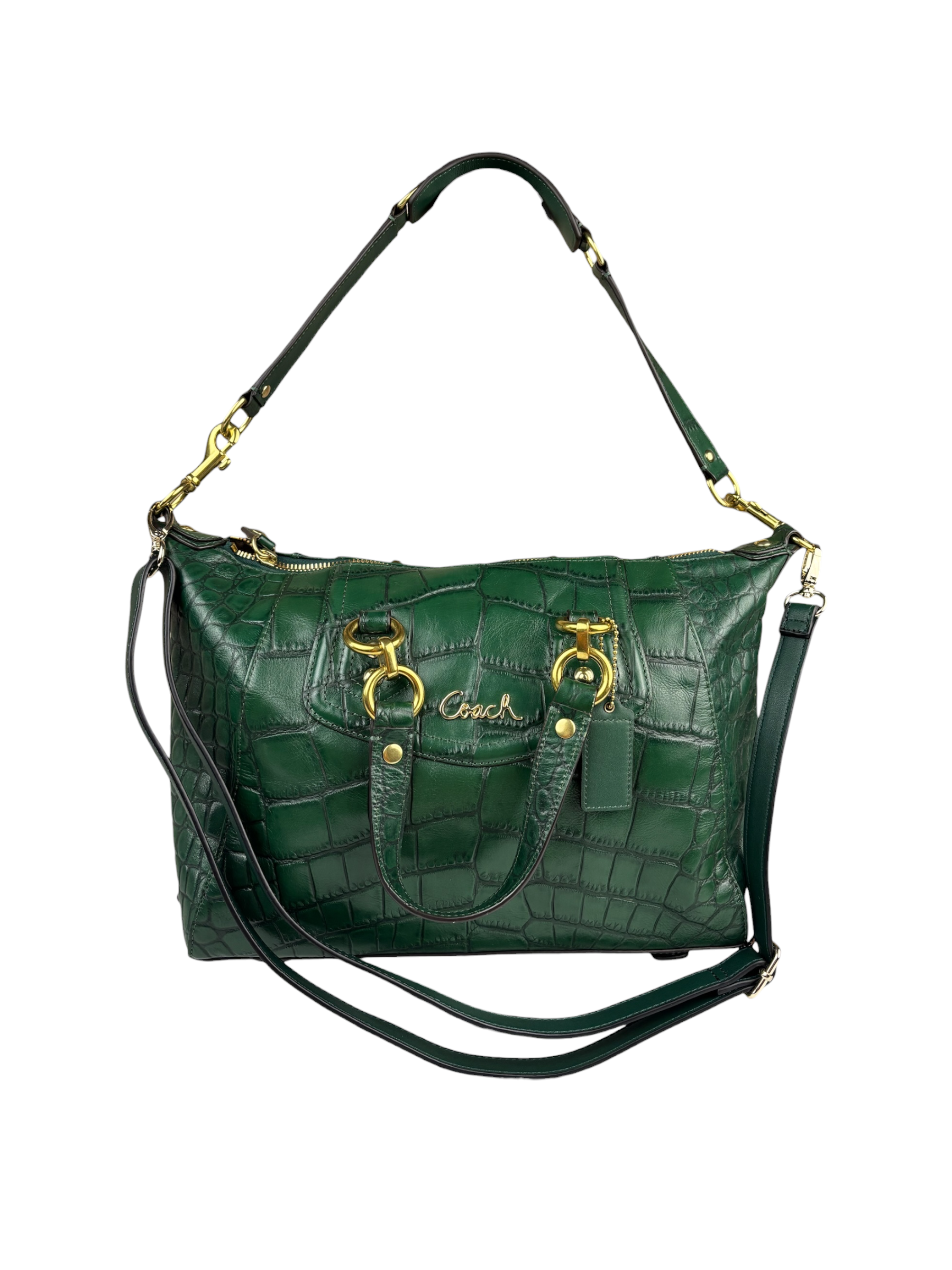 Coach Green Croc-Embossed Ashley Satchel Shoulder Bag