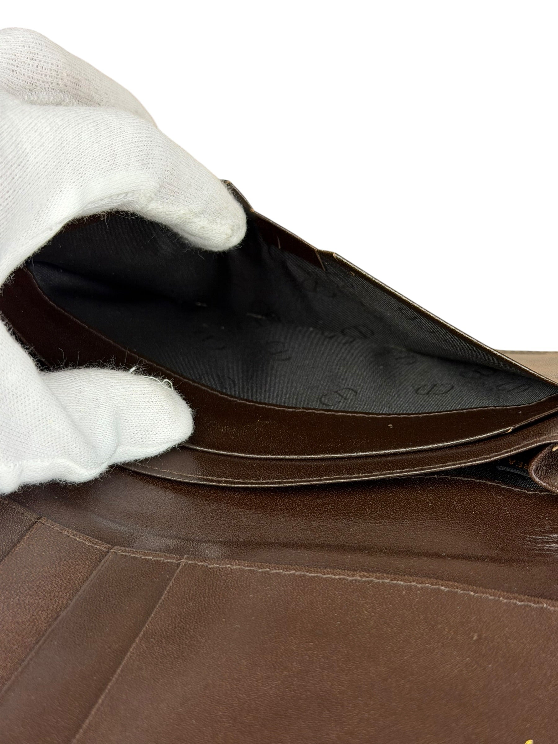Christian Dior Brown Leather Bifold Checkbook Wallet