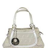 Fendi White Leather PVC Coated Zucca Spalmati Chef Shoulder Bag