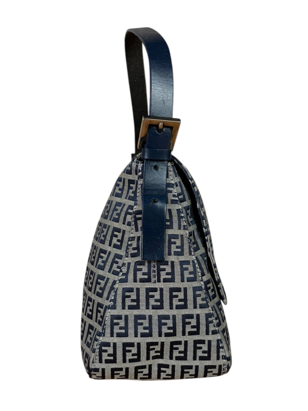 Fendi Navy/Grey Leather Trim Zucca Mamma Baguette