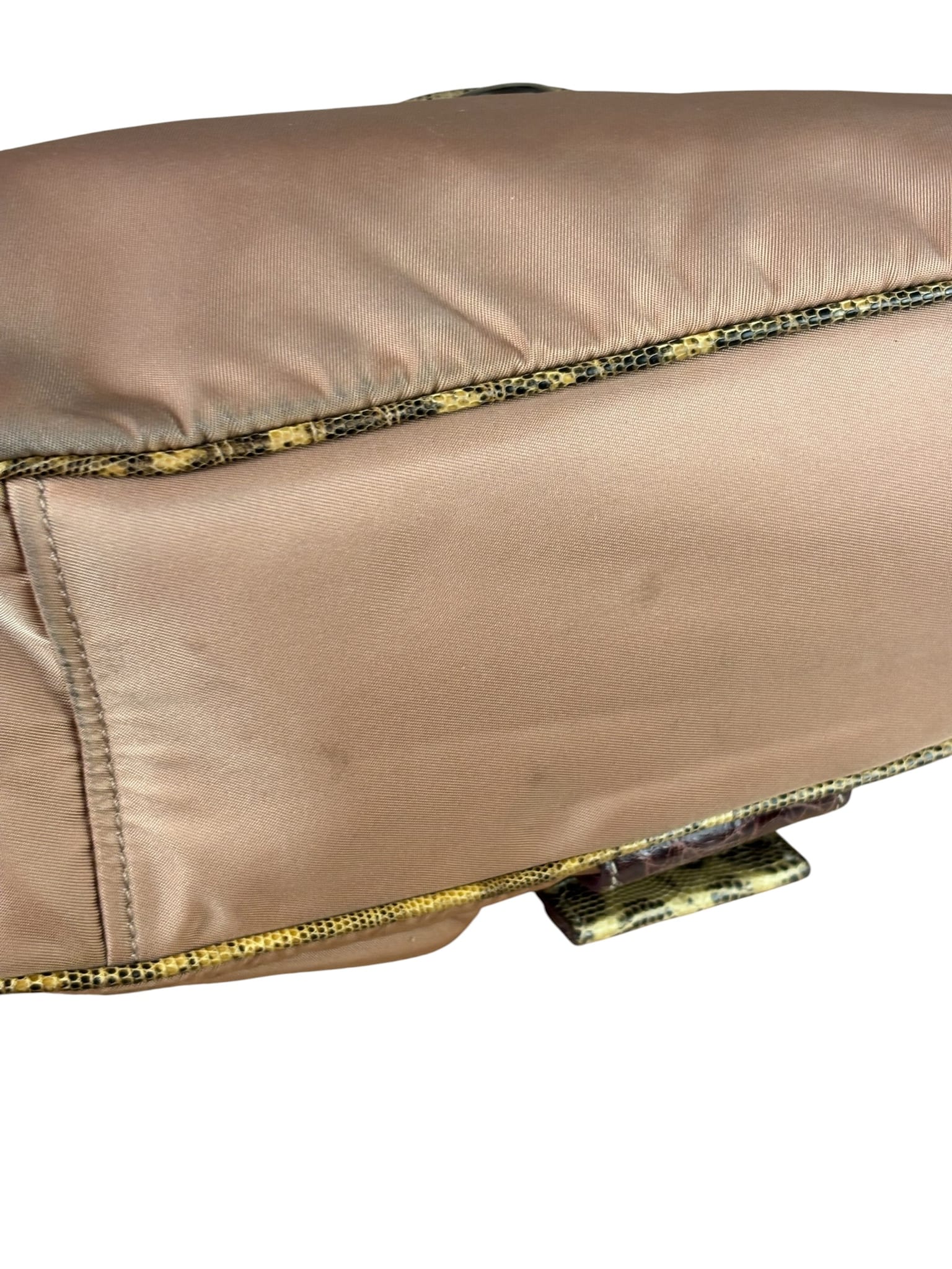 Prada Soft Dusty Rose Tessuto Nylon Snakeskin Trim Multi-Pocket Shoulder Bag