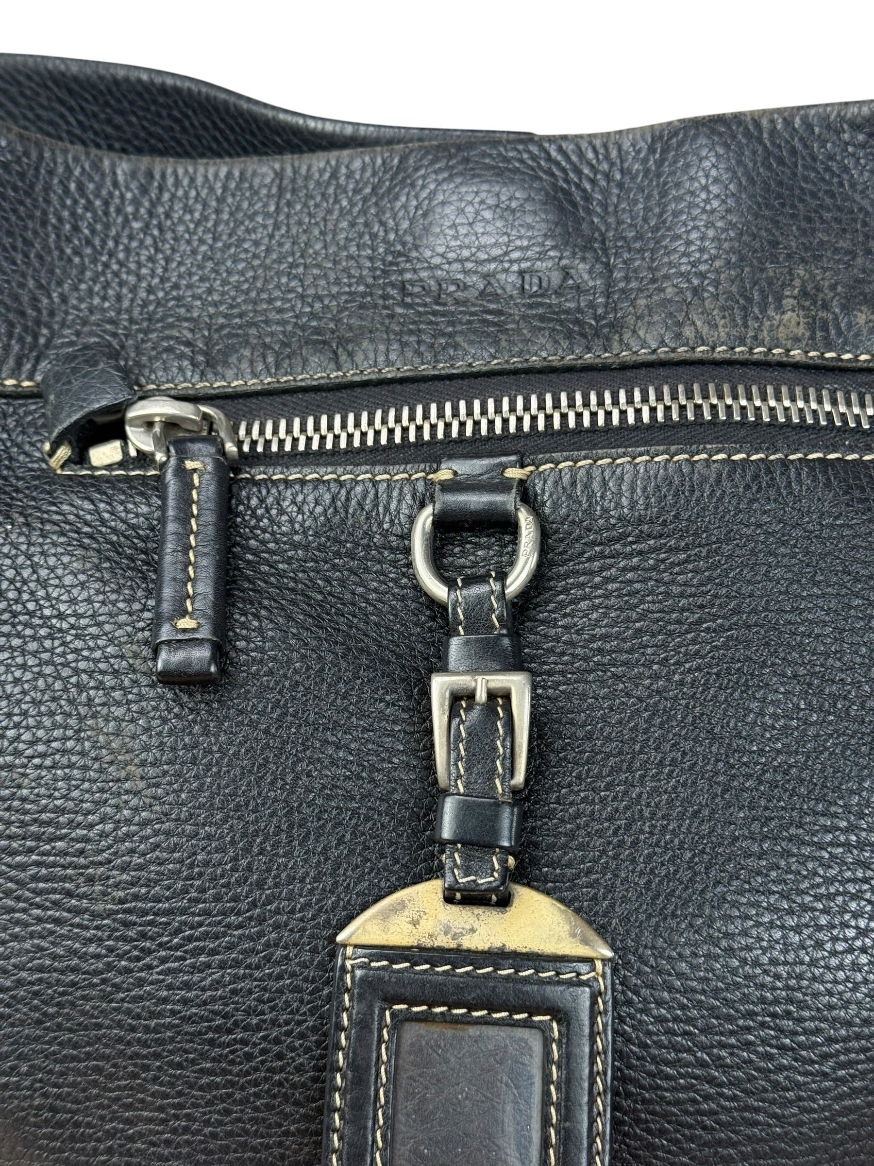 Prada Vintage Black Pebbled Leather Hobo Bag