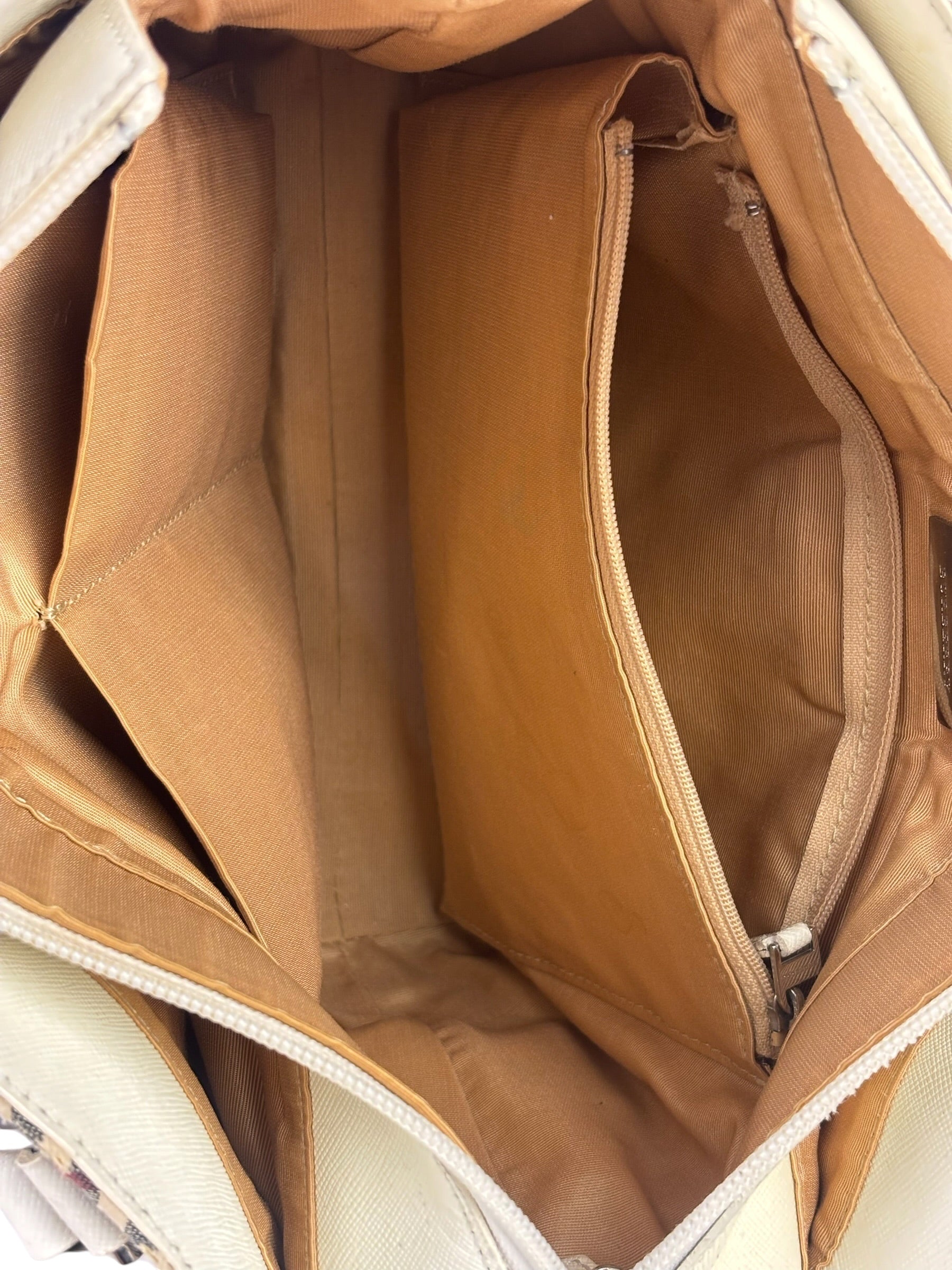 Burberry White Leather Trim Nova Check Shoulder Bag