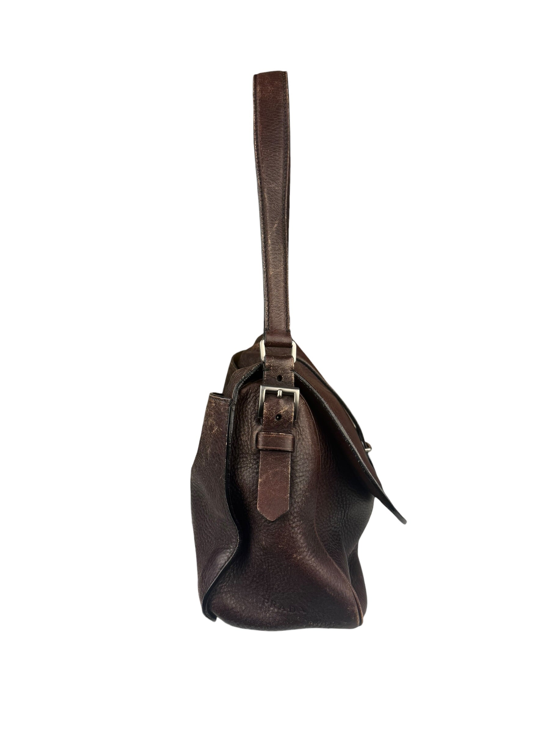 Prada Vintage Brown Leather Cervo Antik Messenger Bag