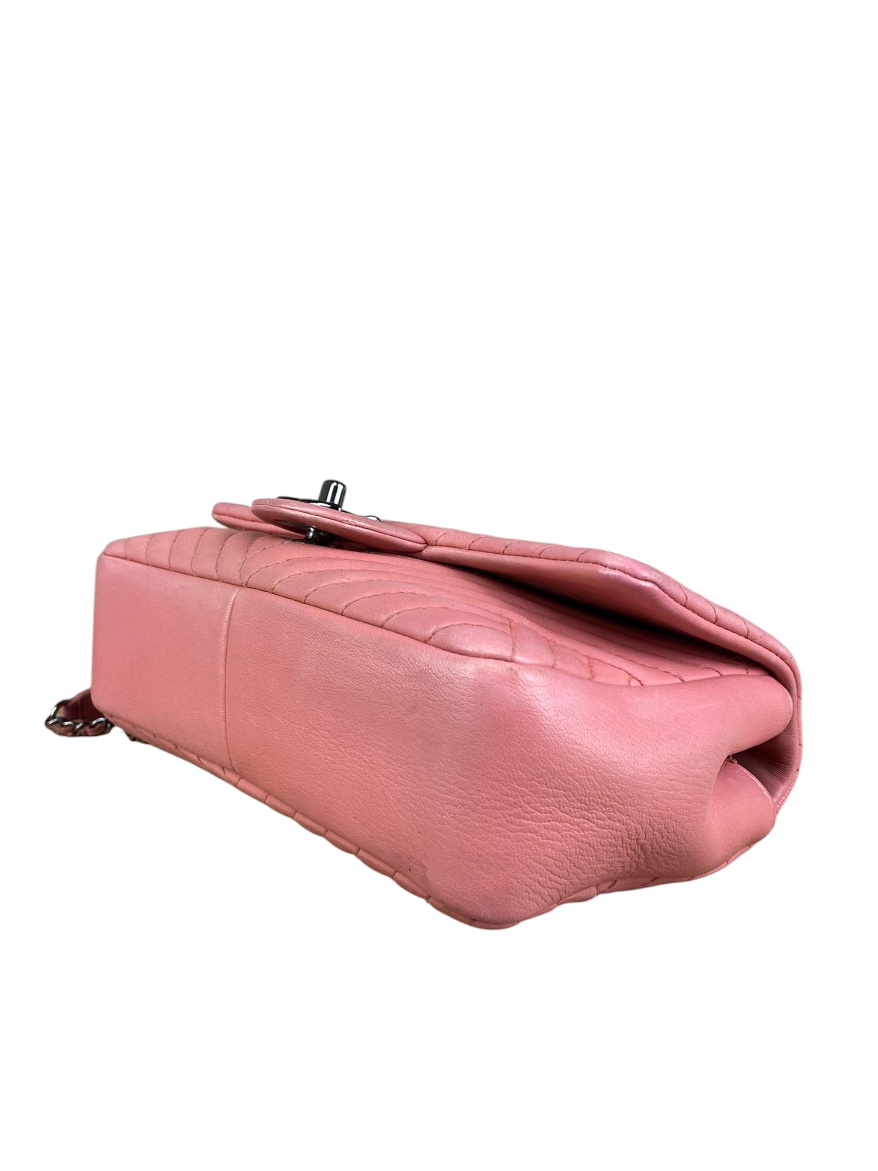 Chanel Pink Chevron Lambskin Flap Bag 2015