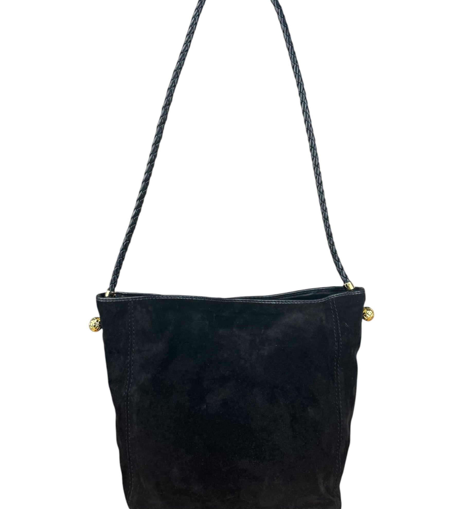 Bottega Veneta Black Suede Handle Charm Shoulder Bag