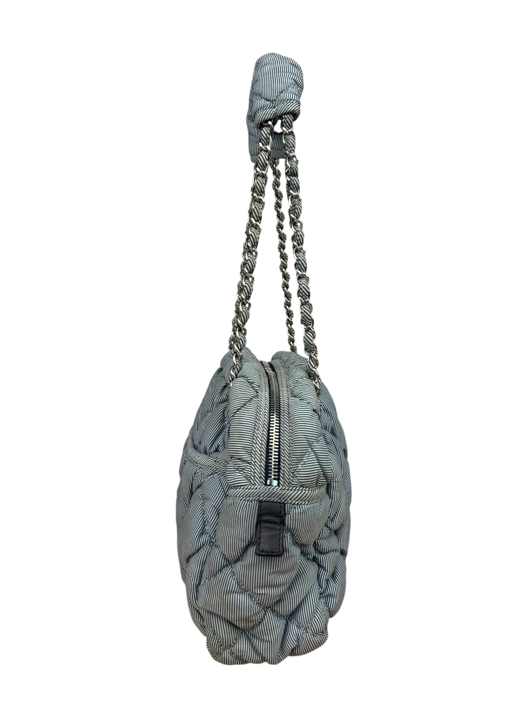 Chanel Grey/Black Quilted Nylon Bubble Shoulder Bag 2009