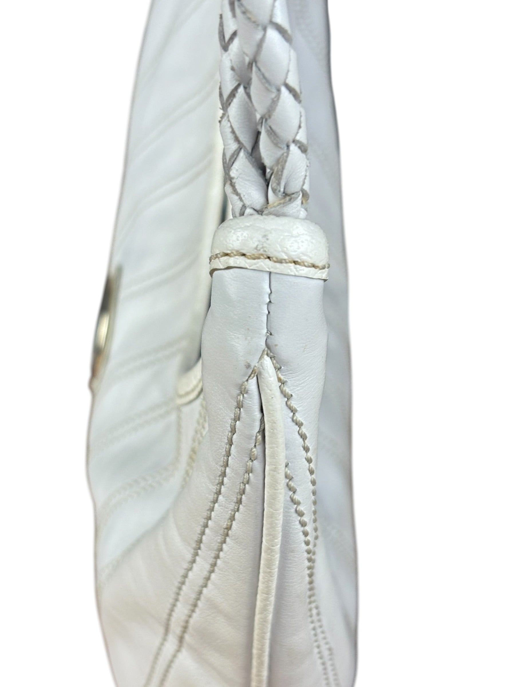Celine Vintage White Leather Stitch Hobo Shoulder Bag