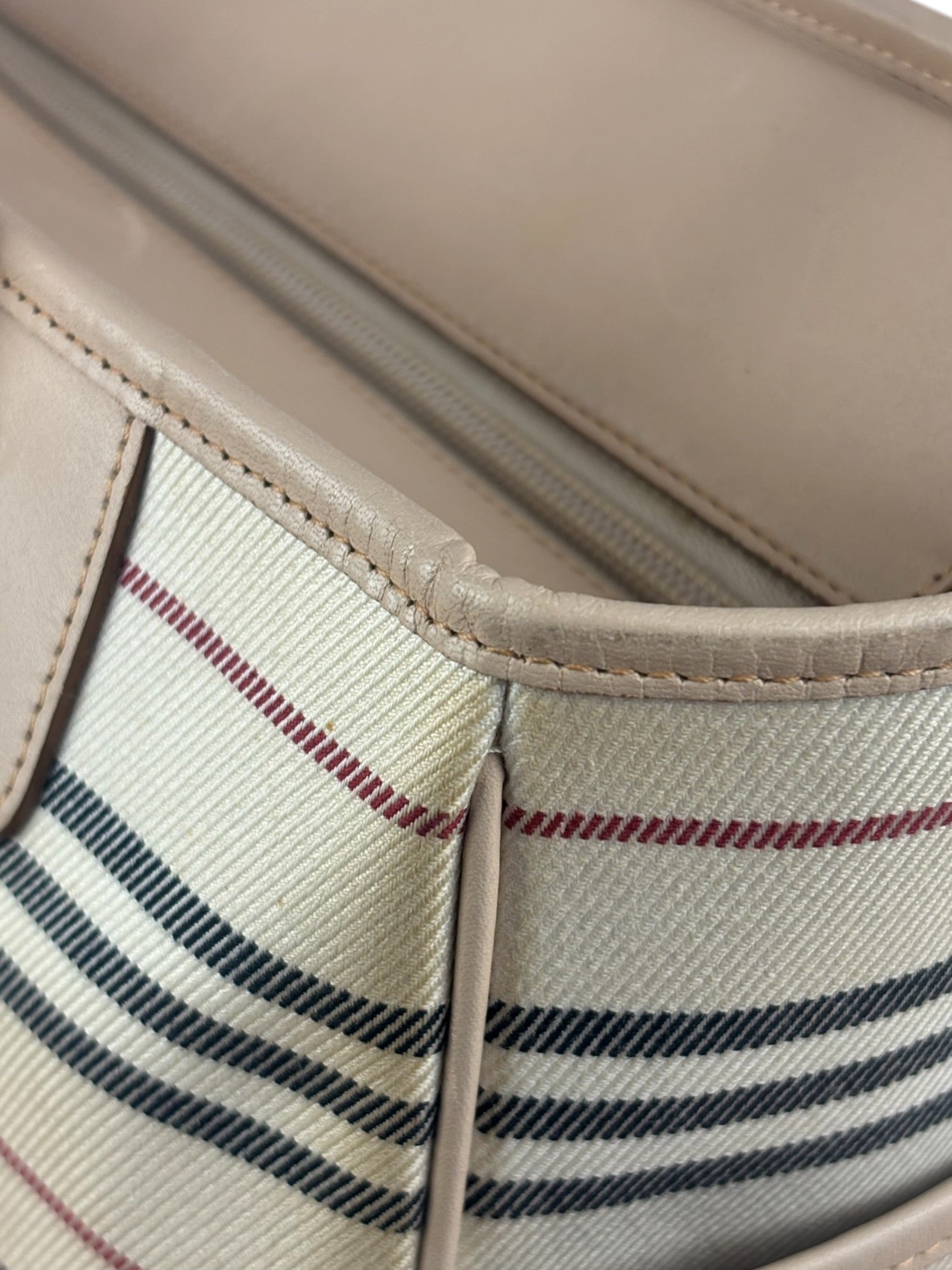 Burberry Multi-Color Leather Trim Striped Canvas Tote Bag