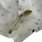Chanel White Silk Polka Dots Camellia Flower Brooch
