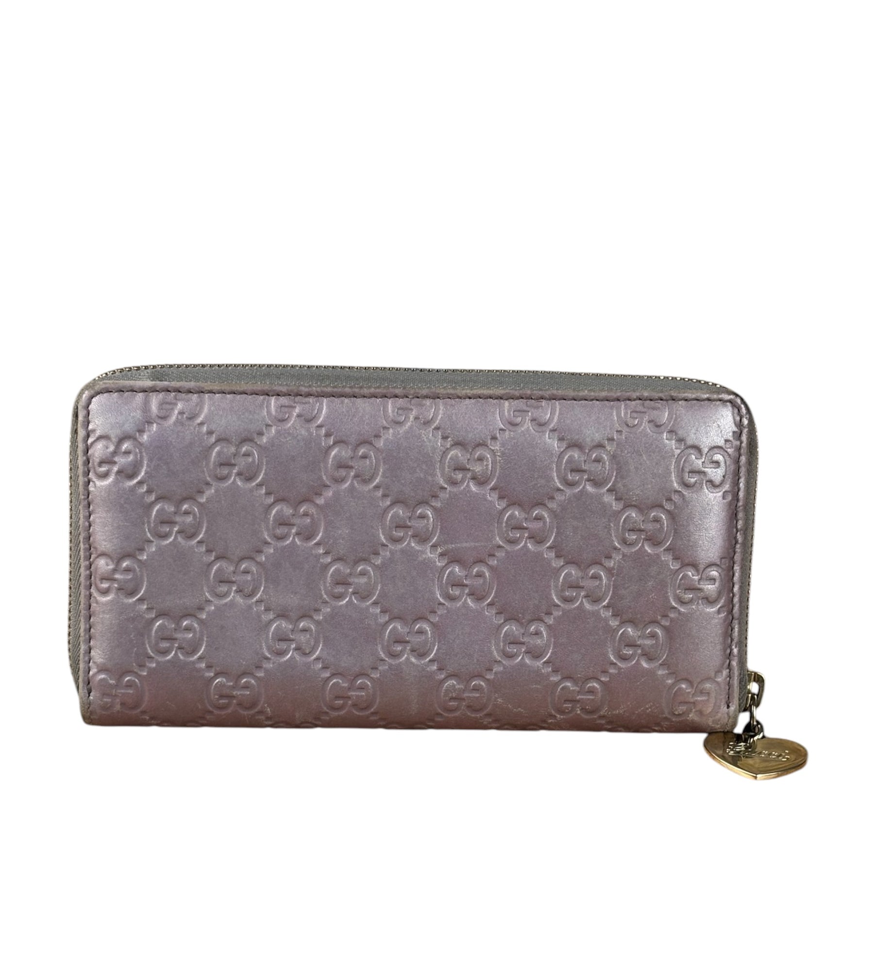 Gucci GG Embossed Metallic Lilac Leather Long Wallet