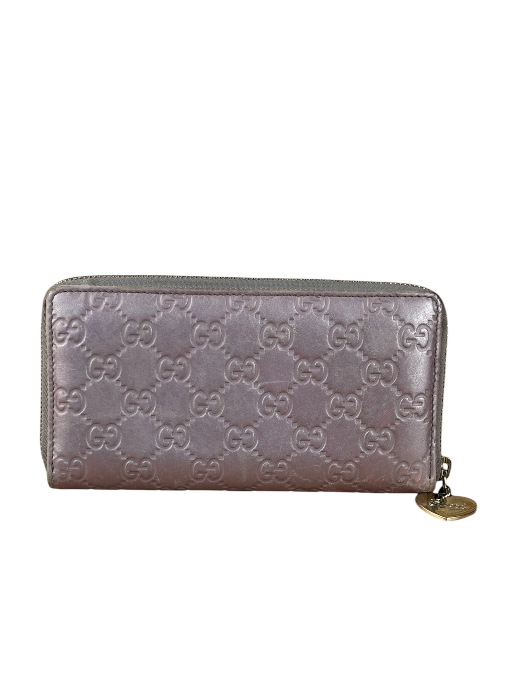 Gucci GG Embossed Metallic Lilac Leather Long Wallet