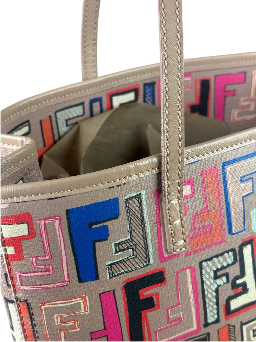 Fendi Colorblock Leather Zucca Roll Tote