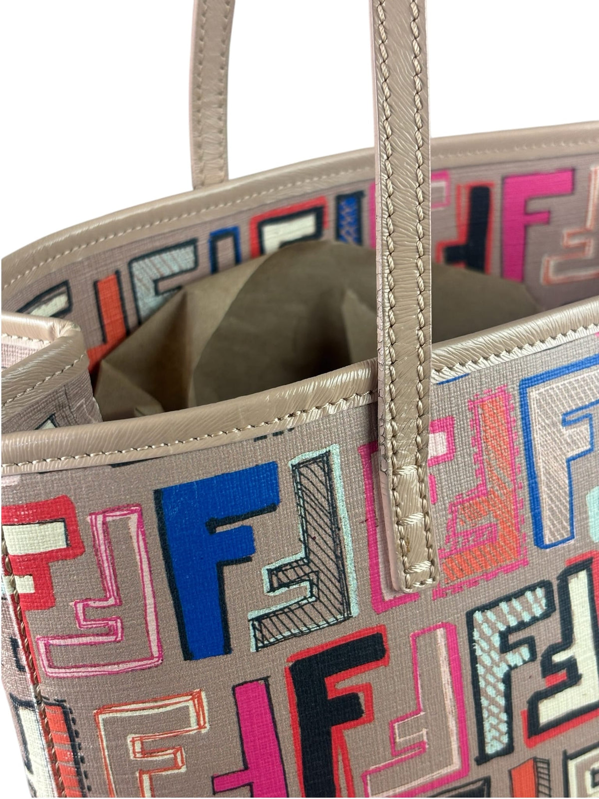Fendi Colorblock Leather Zucca Roll Tote