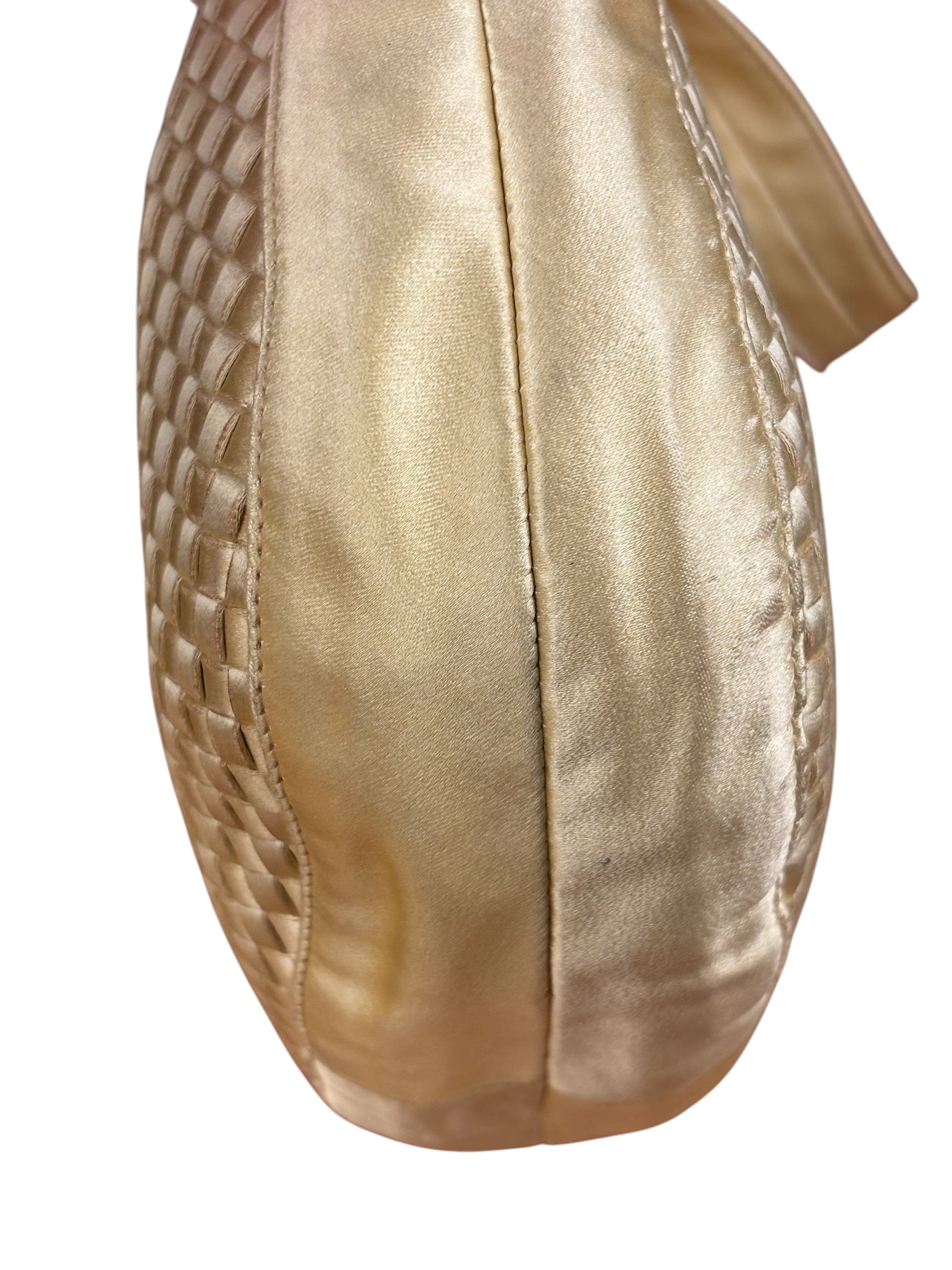 Bottega Veneta Butter Yellow Satin Intrecciato Shoulder Bag