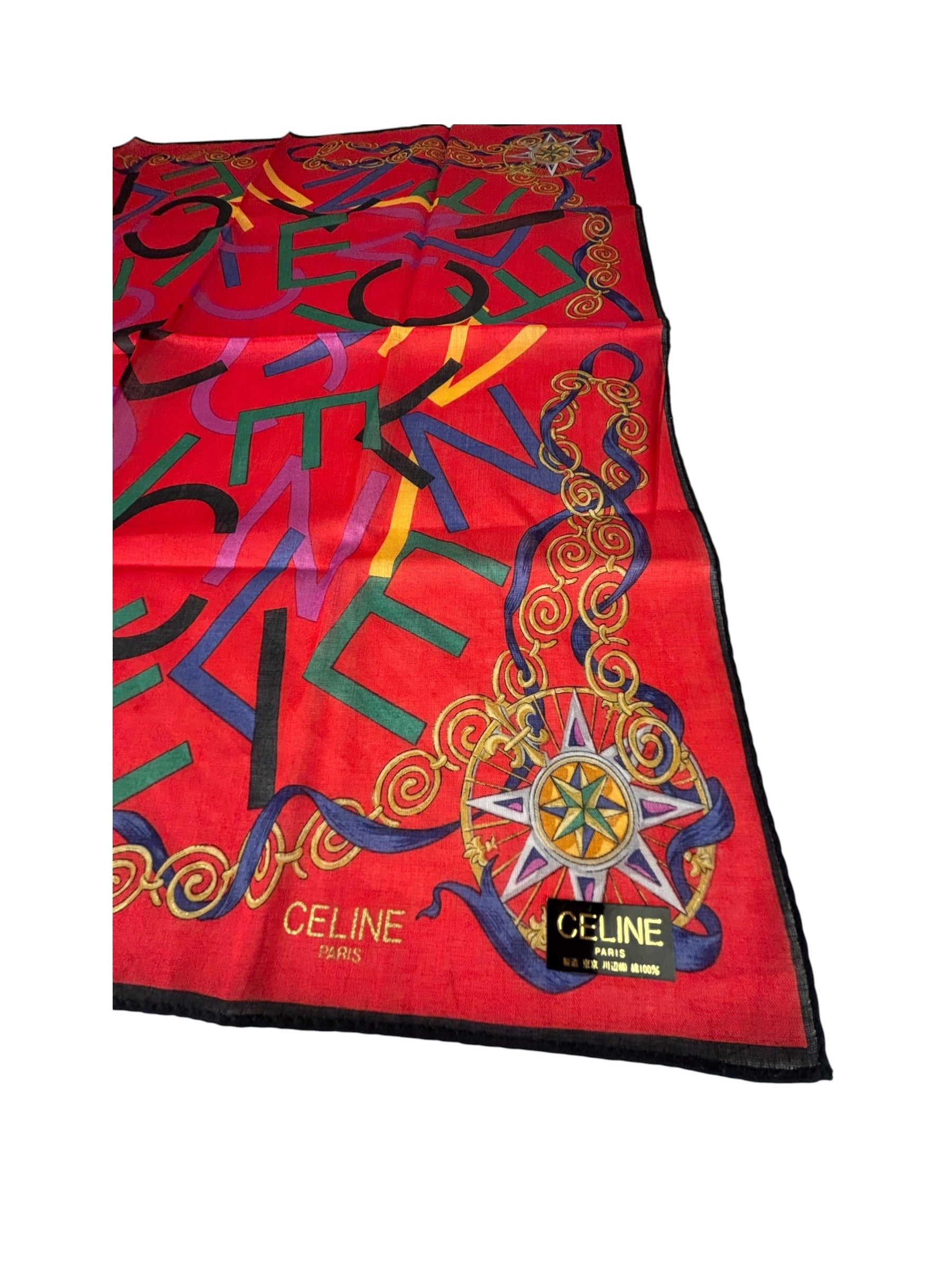 Celine Vintage Red Alphabet Print Handkerchief/Scarf