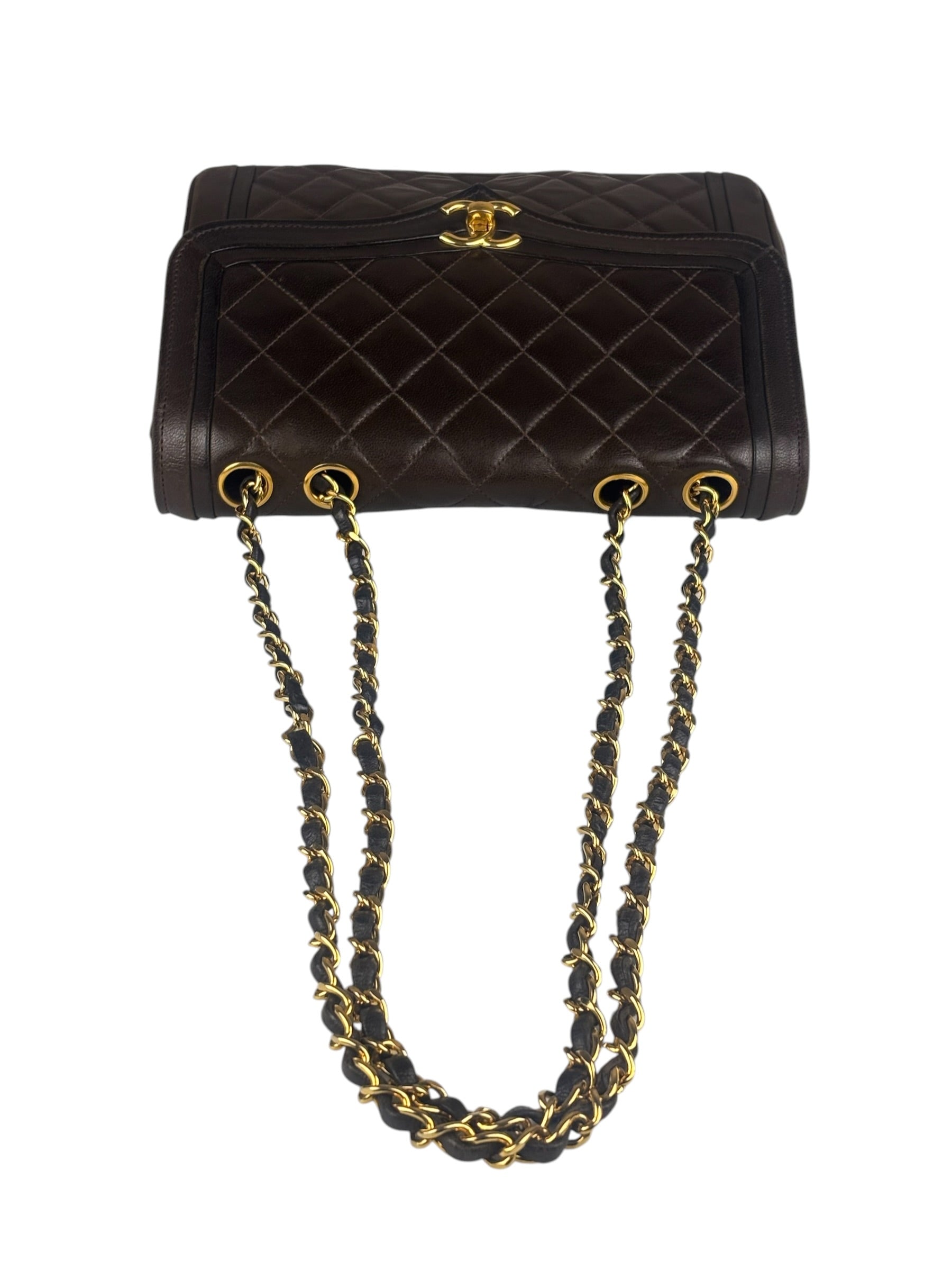Chanel Vintage Brown V-Flap Border Shoulder Bag