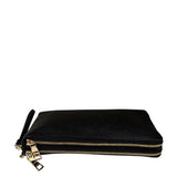 Coach Black Pebbled Leather Dual Zip Wristlet Wallet