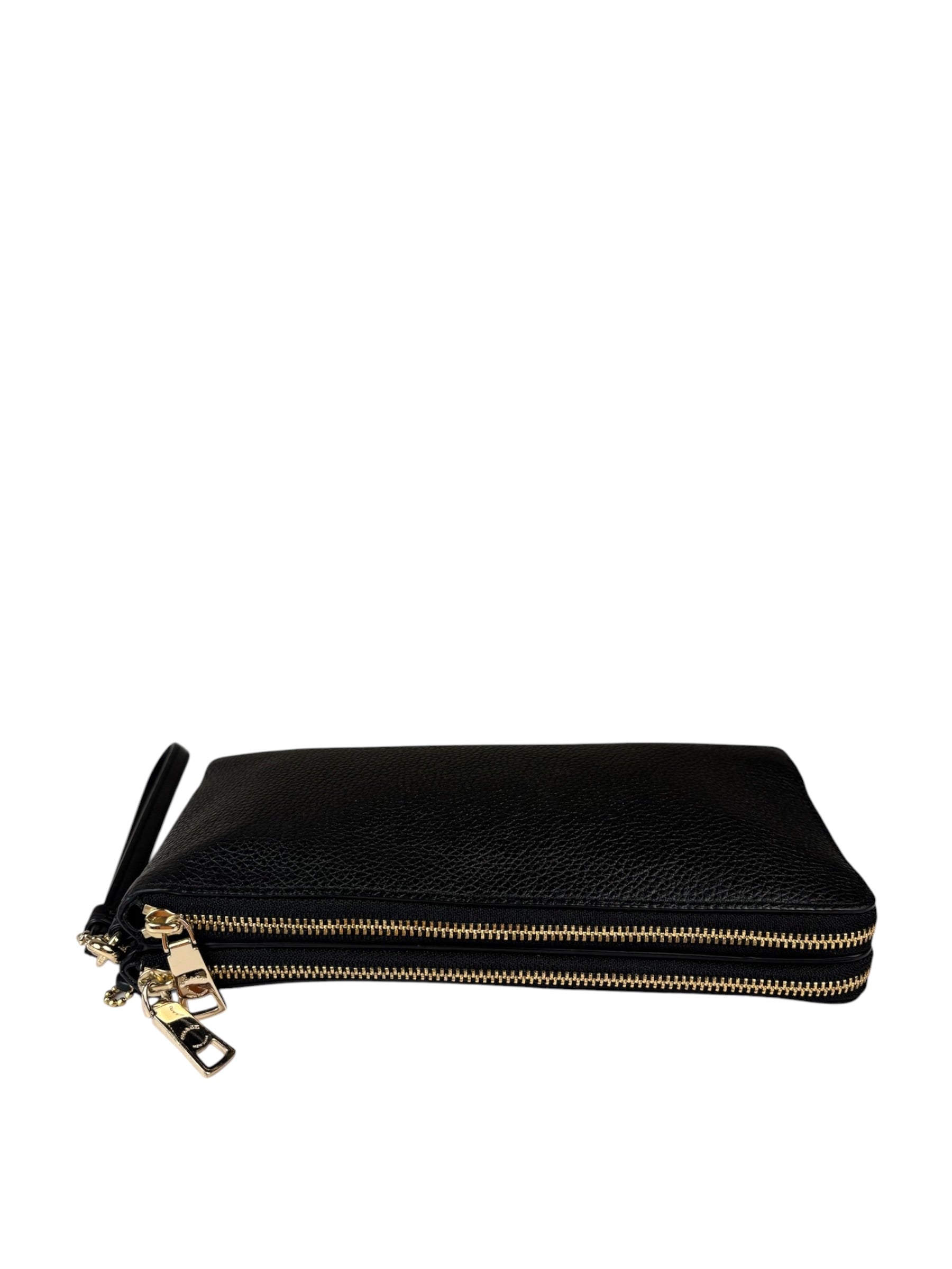 Coach Black Pebbled Leather Dual Zip Wristlet Wallet
