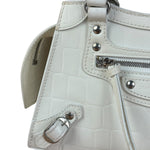 Balenciaga White Croc Embossed S Neo City Bag
