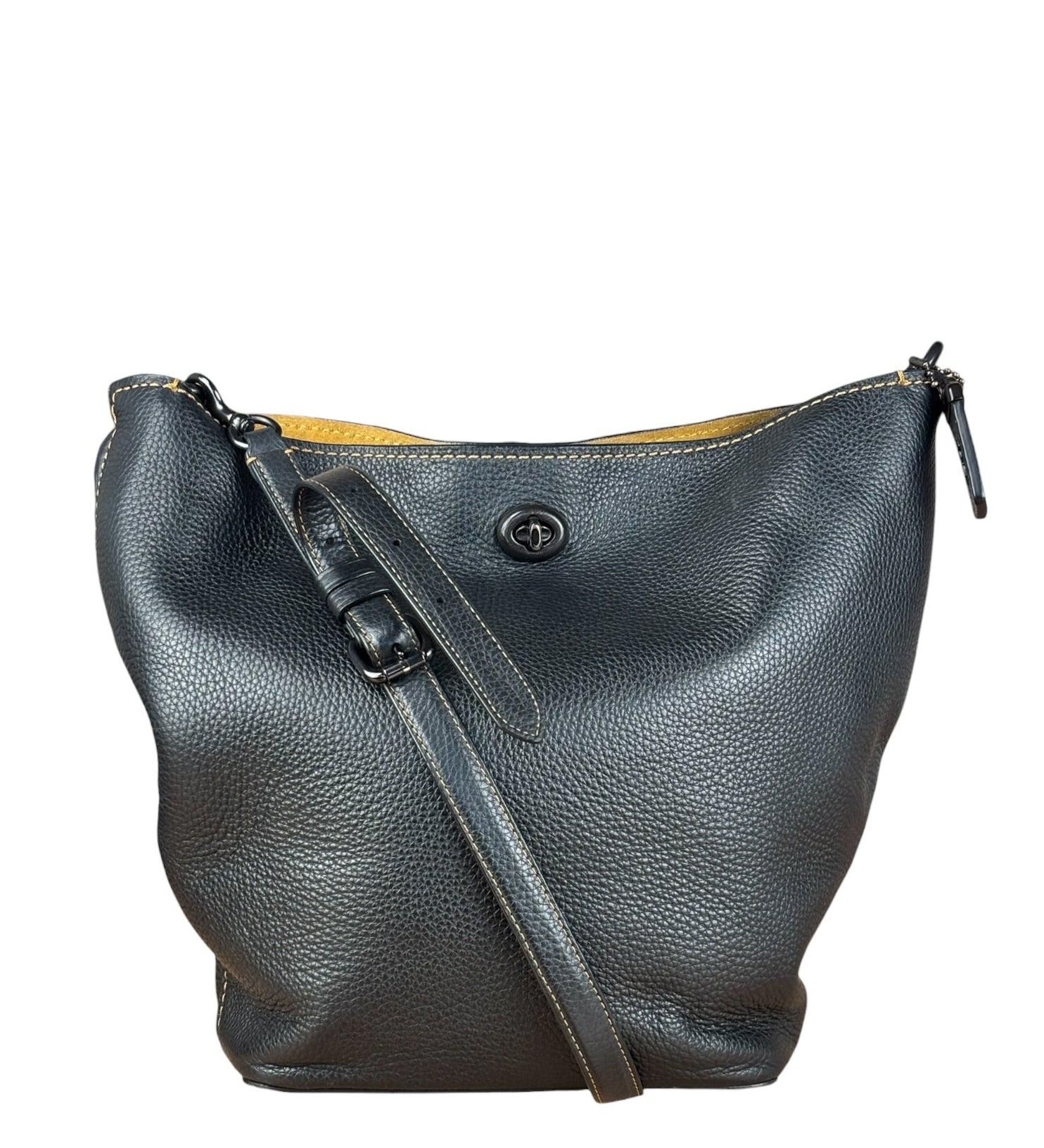 Coach Pebbled Leather Shoulder Bag Black Turn-Lock