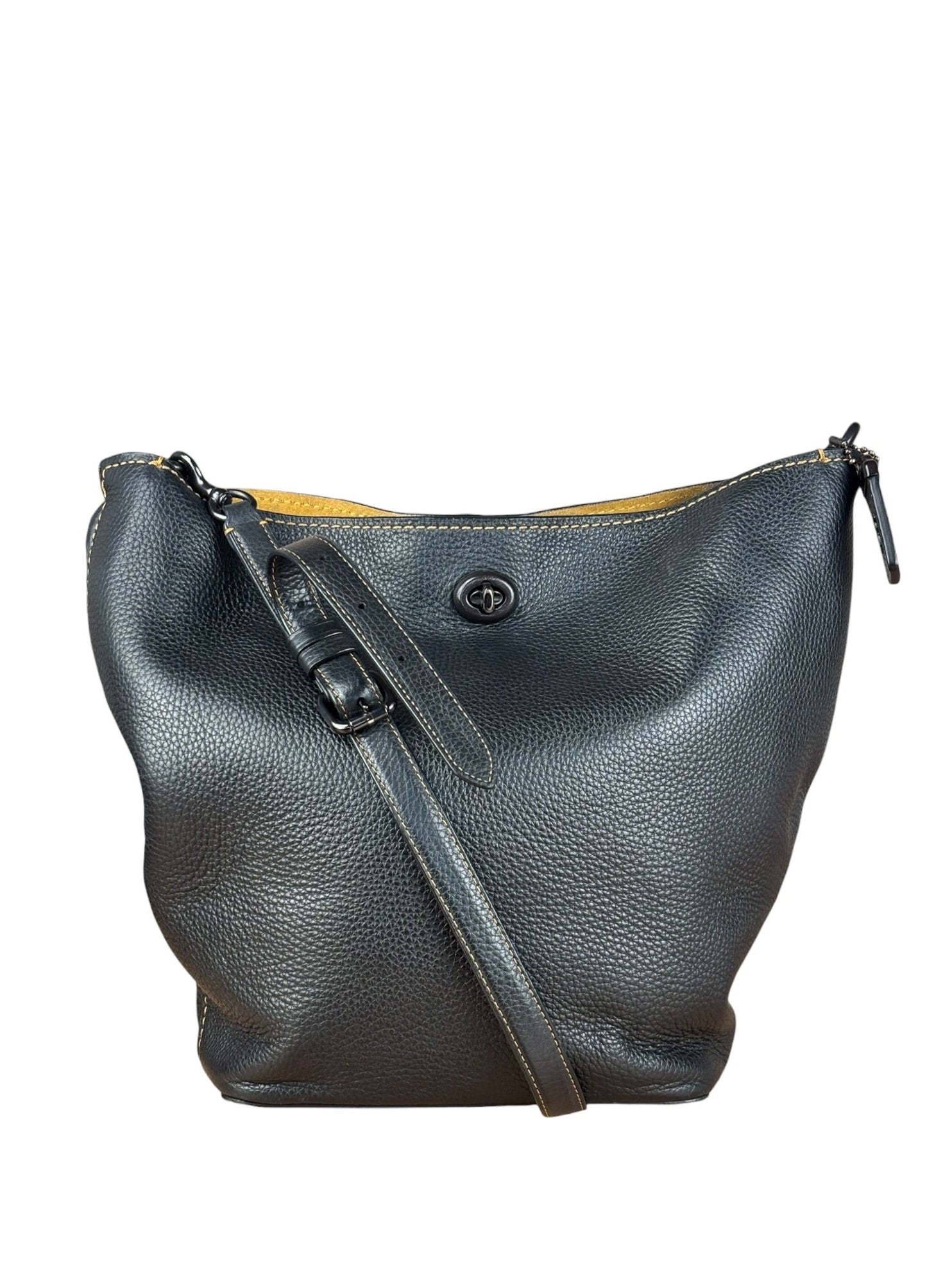 Coach Pebbled Leather Shoulder Bag Black Turn-Lock