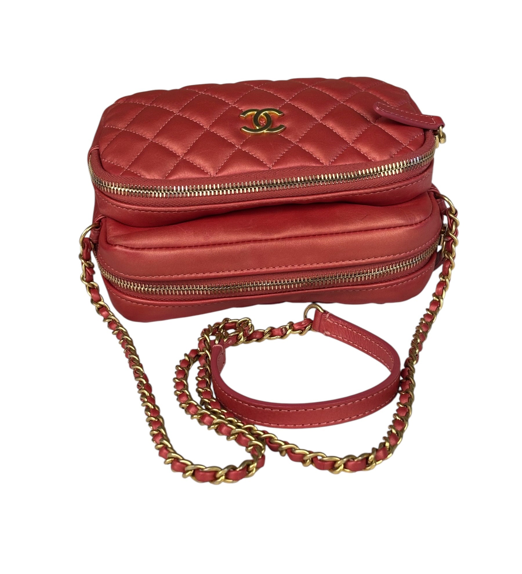 Chanel Pink Satin/Leather Trim Camera Bag 2019