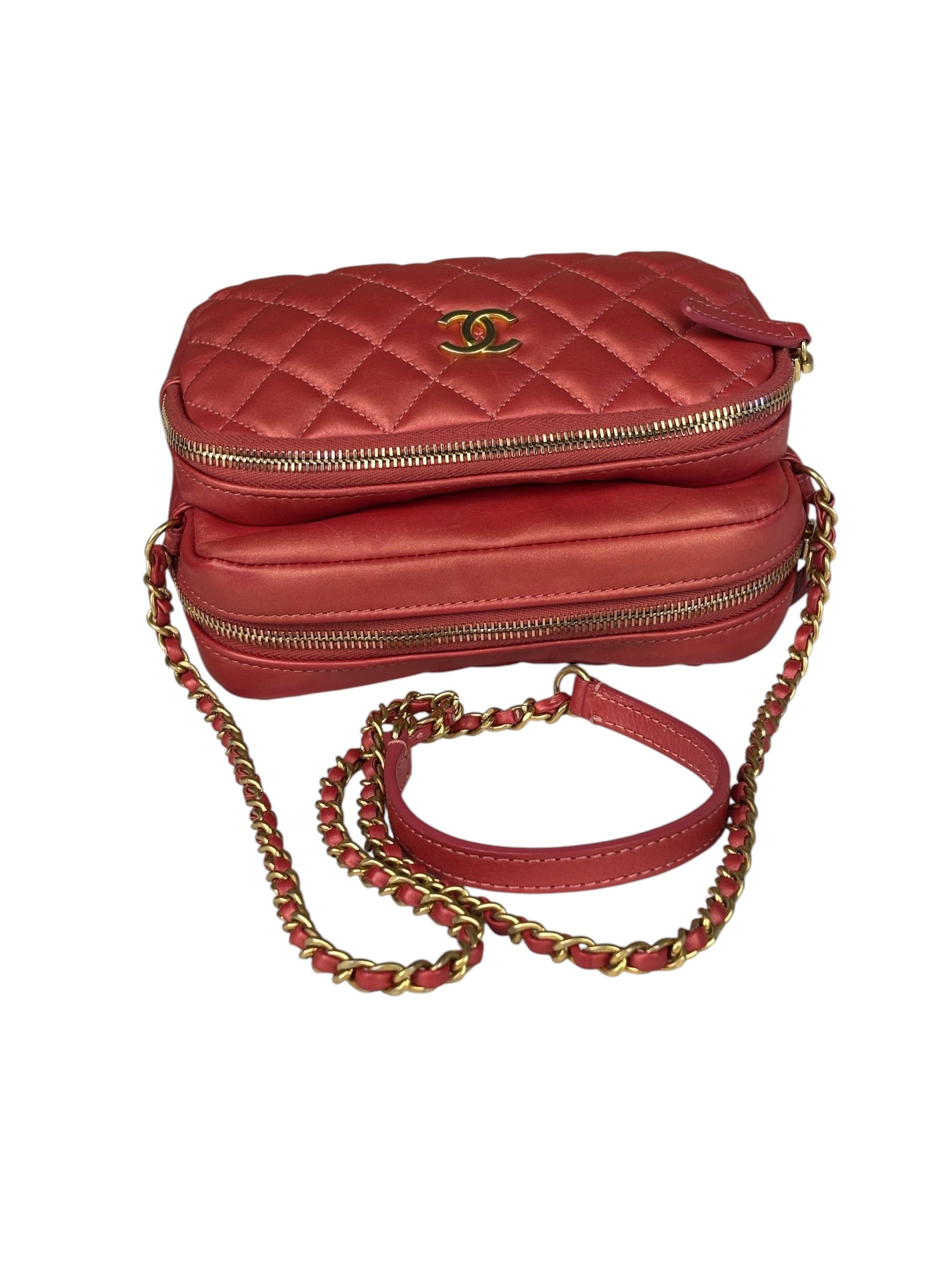 Chanel Pink Satin/Leather Trim Camera Bag 2019