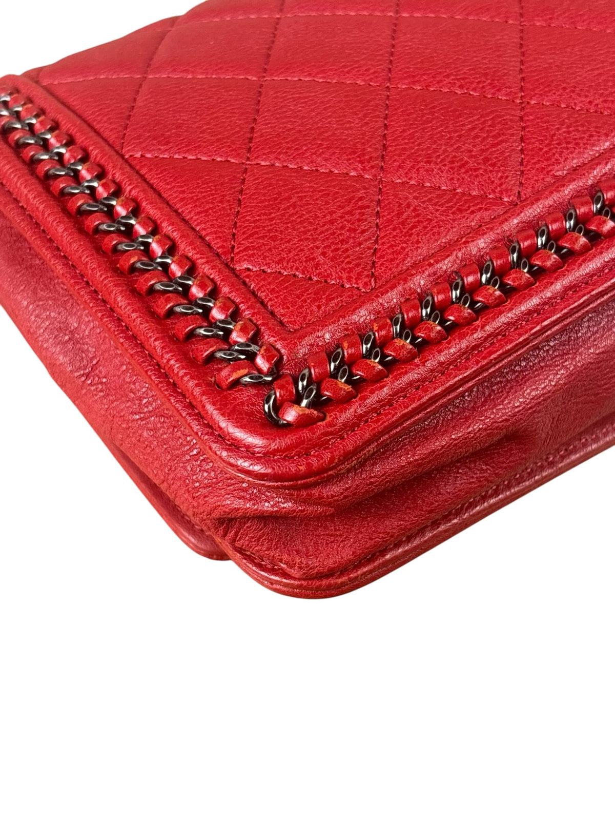 Chanel Red Quilted Lambskin Boy Flap Wallet On Chain 2012