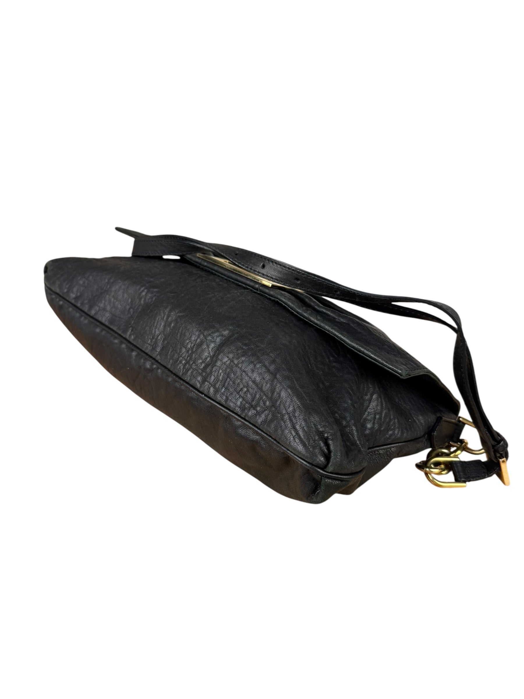 Fendi Black Pebbled Leather Mia Flap Bag